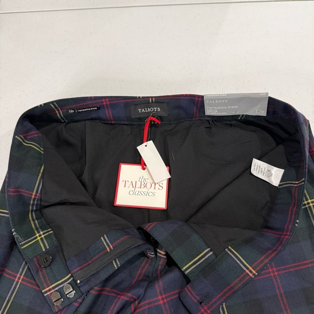 NWT Talbots Plaid Hampshire Ankle Pants Green & Navy Women’s Size 12P - Picture 13 of 16